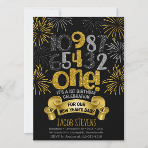 1st Birthday Party New Years Countdown Invitation