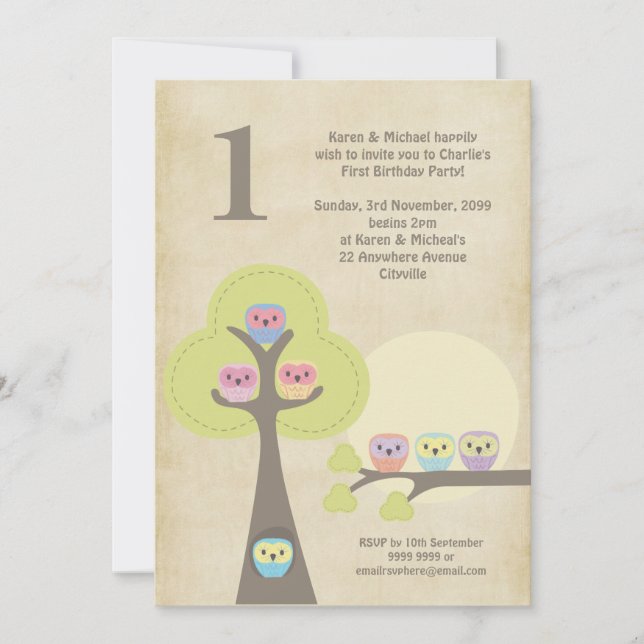 1st Birthday Party Night Owls Cute Invitation (Front)