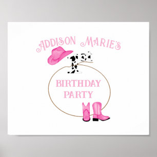 1st Birthday Party Pink and White Rodeo Cowgirl Poster