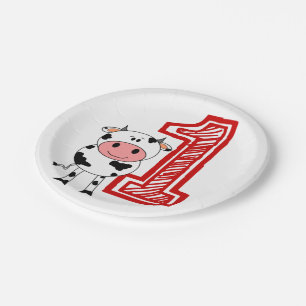 1st Birthday Party Plate - Cow or Farm Theme