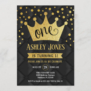 1st Birthday Party - Royal Black Gold Invitation
