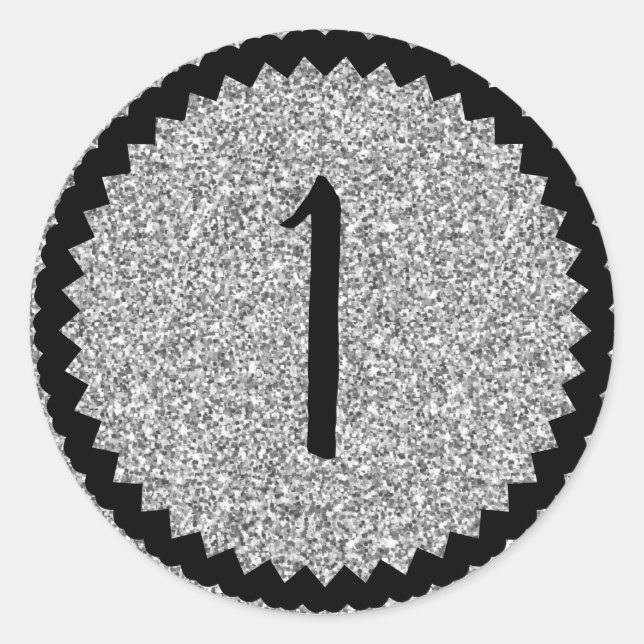 1st Birthday Party Silver Glitter Classic Round Sticker (Front)