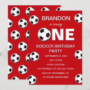 1st Birthday Party Soccer Red Boys Sports Invitation