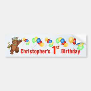 1st Birthday Party Teddy Bear Prince Bumper Sticker