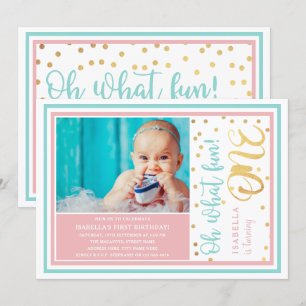 1st Birthday Pastel & Gold Foil Confetti Photo Invitation
