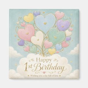 1st Birthday Pastel Heart Balloon Bouquet Magnet