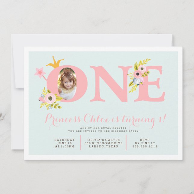 1st Birthday Photo Princess Party Invitation (Front)
