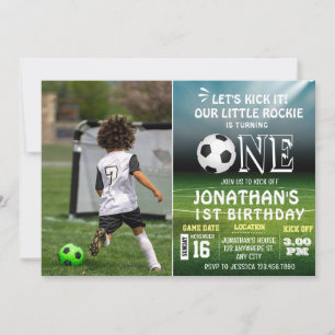 1st Birthday Photo Sports Kids Soccer Party Invitation