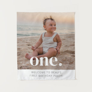 1st Birthday Photo Welcome Sign Tapestry