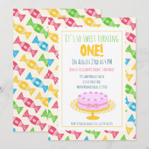 1st birthday pink cake baby girl party invitation