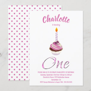1st Birthday Pink Cupcake Party Invitation