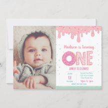 1st Birthday Pink Doughnut Invitation with picture