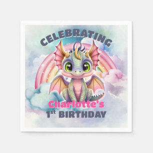 1st Birthday Pink Dragon Party Napkin