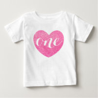 1st Birthday Pink Glitter Heart-Print Personalized