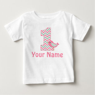 1st Birthday Pink Green Bird Personalized T-shirt