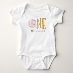 1st Birthday Pink Hot Air Balloon Baby Bodysuit