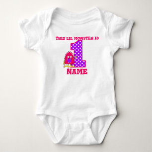 1st Birthday Pink Monster Personalized T-shirt Baby Bodysuit