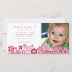 1st Birthday Pink Party Invitation Photo Card