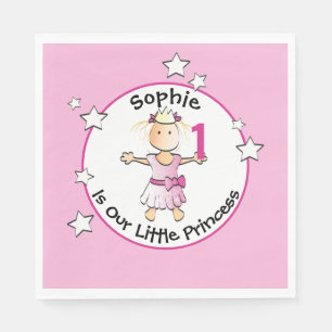 1st Birthday Pink Princess Cartoon Personalized  Napkin