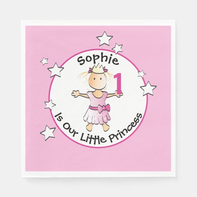 1st Birthday Pink Princess Cartoon Personalized  Napkin (Front)