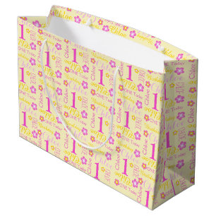 1st Birthday pink yellow custom name Large Gift Bag