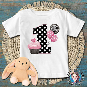 1st Birthday Polka Dots Cupcake Baby T-Shirt