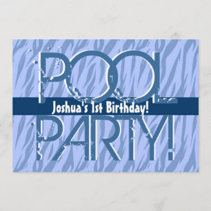 1st Birthday Pool Party Blue Zebra Waves Template
