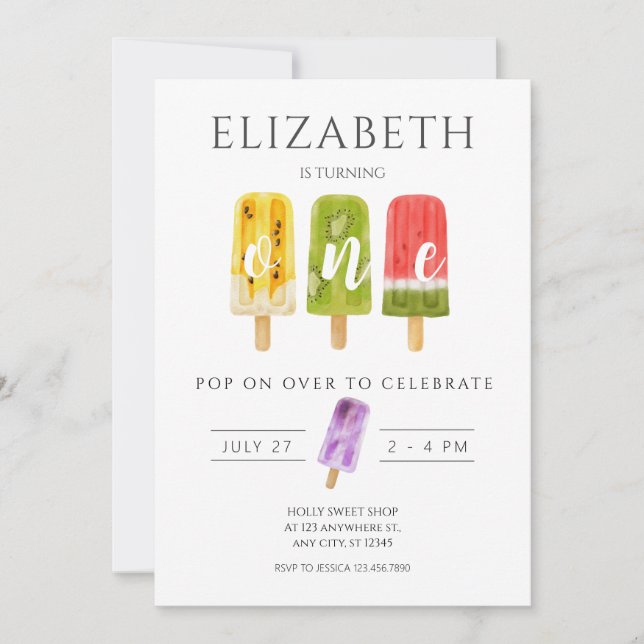 1st Birthday popsicle ice cream birthday party Invitation (Front)