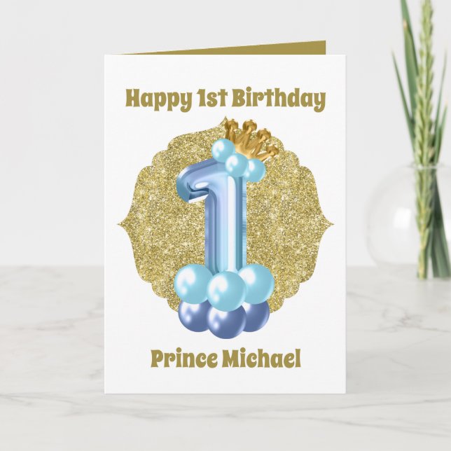 1st Birthday Prince add name sentiment  Card (Front)