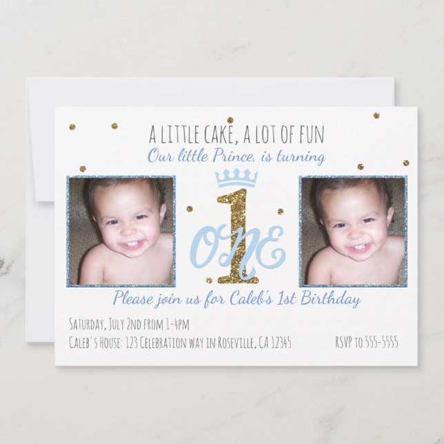 1st Birthday Prince Boys Party Photo Invitation (Front)