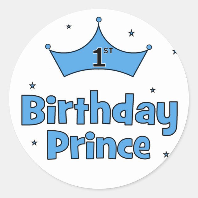 1st Birthday Prince Classic Round Sticker (Front)