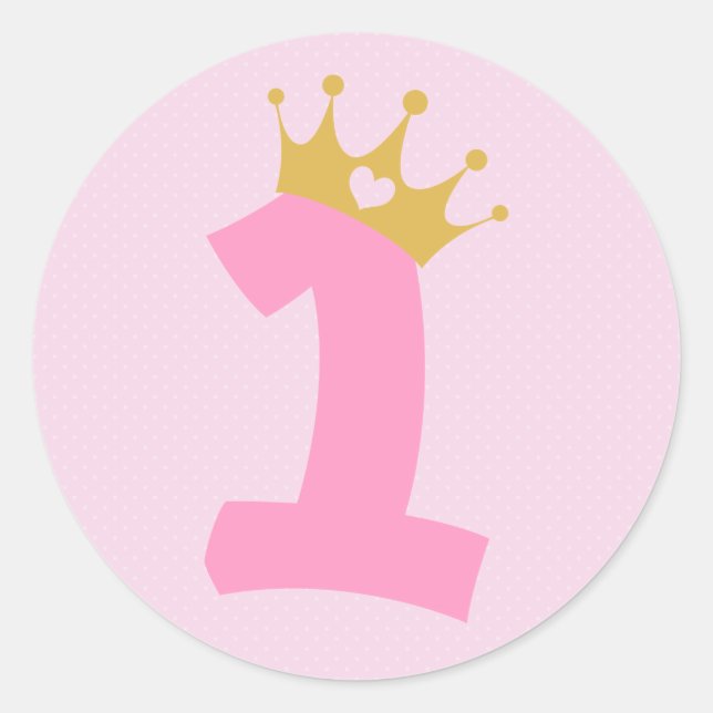 1st Birthday Princess Crown Classic Round Sticker (Front)