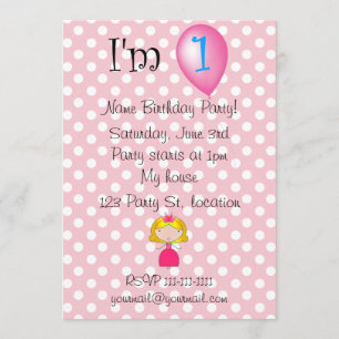 1st Birthday princess pink polka dots Invitation