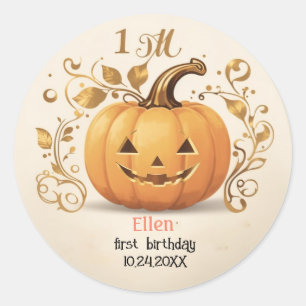 1st Birthday Pumpkin Gold Classic Round Sticker