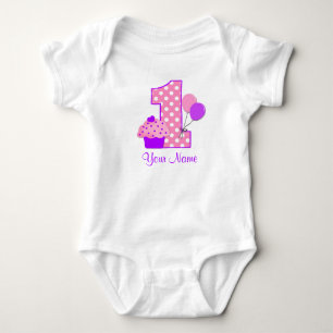 1st Birthday Purple Cupcake Personalized T-shirt Baby Bodysuit
