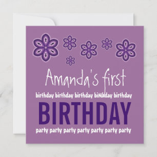 1st Birthday Purple Flowers Custom Name Template