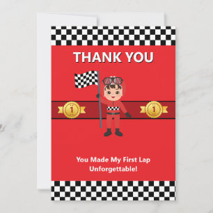 1st Birthday Race Car Thank You Card Editable