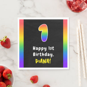 1st Birthday: Rainbow Spectrum # 1, Custom Name Napkin