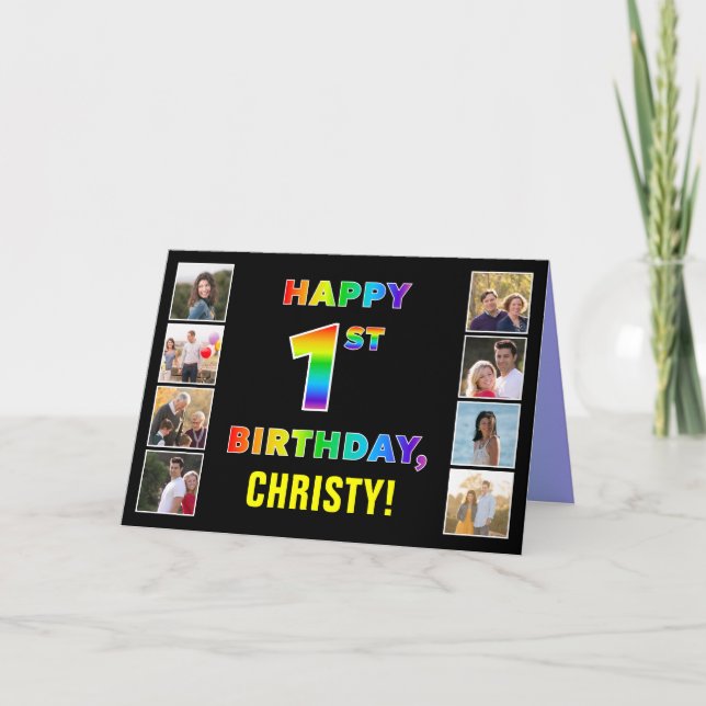 1st Birthday: Rainbow Text, Custom Photos & Name Card (Front)