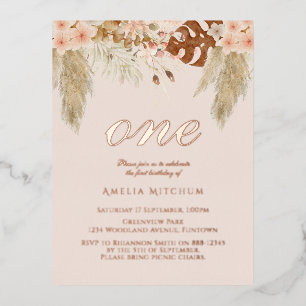 1st Birthday Rose Gold Foil Invitation Postcard