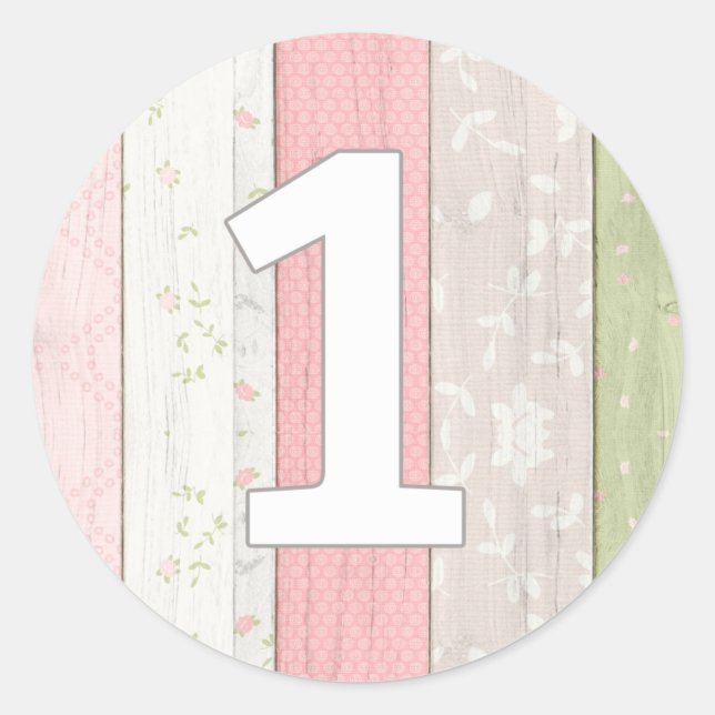 1st Birthday Rustic Sage Green & Pink Floral Wood Classic Round Sticker (Front)