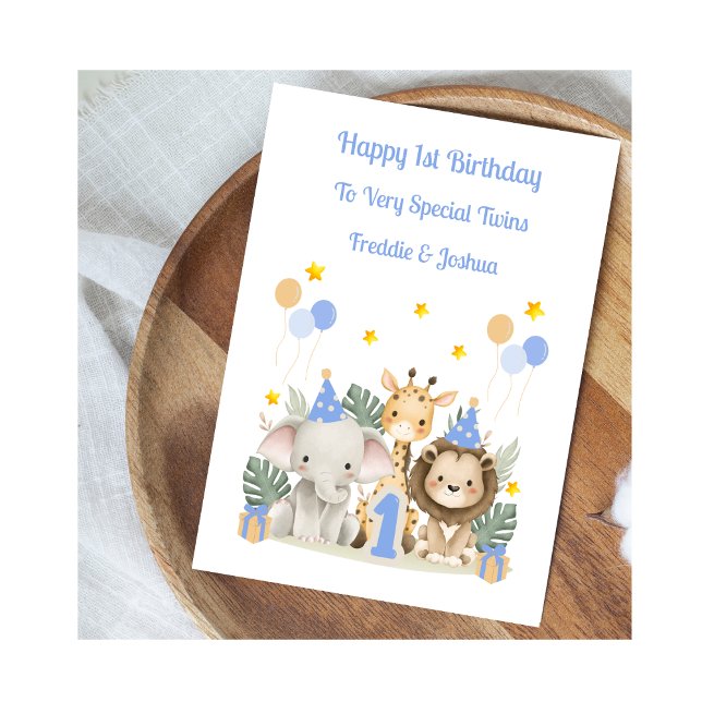 1st Birthday Safari Leaf Animals Birthday Card (Creator Uploaded)