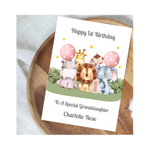 1st Birthday Safari Leaf Animals Card