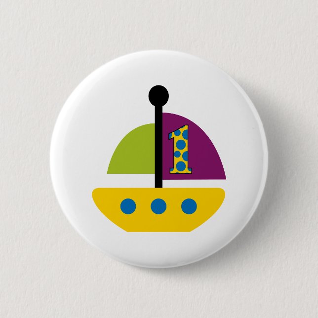 1st Birthday Sailboat 2 Inch Round Button (Front)
