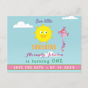 1st Birthday Save The Date , Our Little Sunshine Announcement Postcard