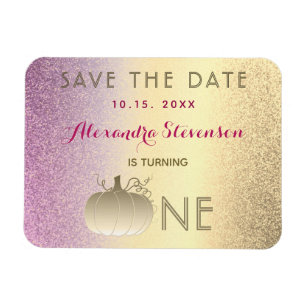 1st Birthday Save The Date Pink and Gold Pumpkin Magnet