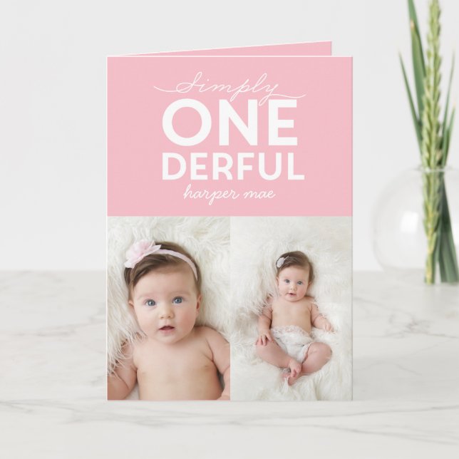 1st birthday simple onederful colourful typography card (Front)
