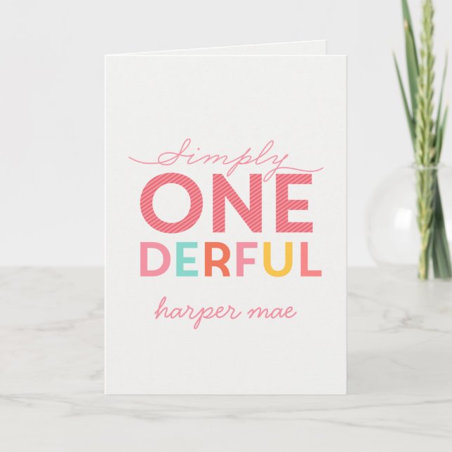 1st birthday simple onederful colourful typography card (Front)