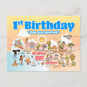 1st Birthday SoCal Invitation Postcard