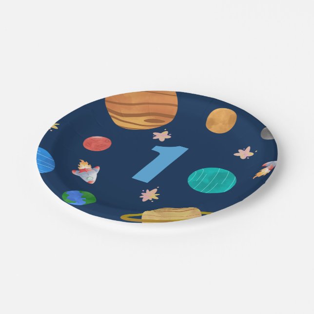 1st Birthday Solar System Planets Paper Plate (Angled)